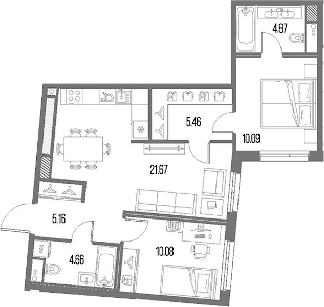 2-комнатная квартира 61.95 м², 2/10 эт., ЖК «LEGENDA Васильевского»